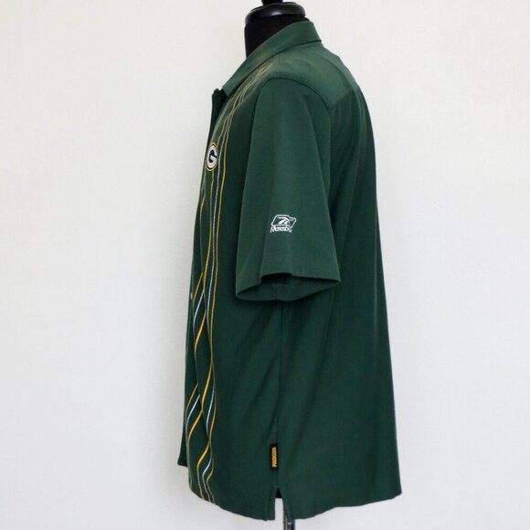 NEW! NFL Reebok Green Bay Packers Button Front Short Sleeve Shirt Green SZ M - Picture 2 of 8